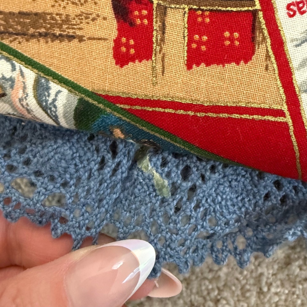 Vintage Christmas Santa Postcard Fabric‎ Photo Album Scrapbook Blue Lace Trim - Picture 2 of 7